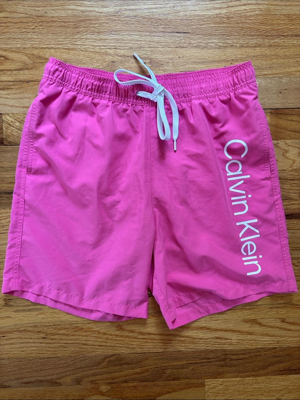 Calvin Klein Men’s Pink Swim Trunks with White Logo Sz Small